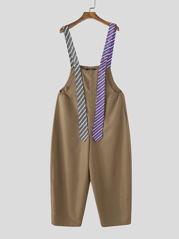 Men's Striped Tie Patchwork Jumpsuit SKUL50133