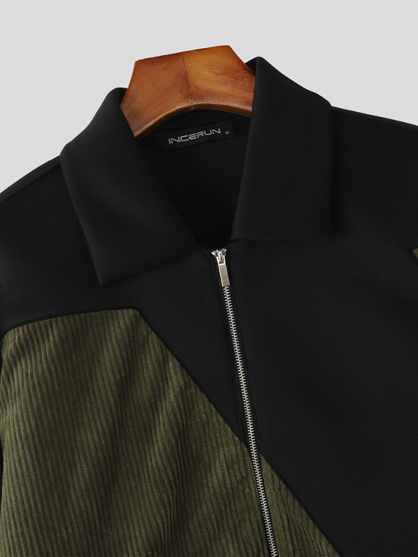 Men's Colorblock Corduroy Long Sleeve Jacket SKUL30494