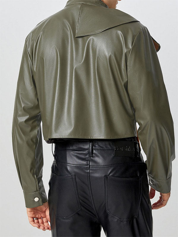 Mens Faux Leather Cropped Long-Sleeve Jacket SKUK82410