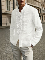 Men's French Ruffle Patchwork Design Long Sleeve Shirt SKUL47694