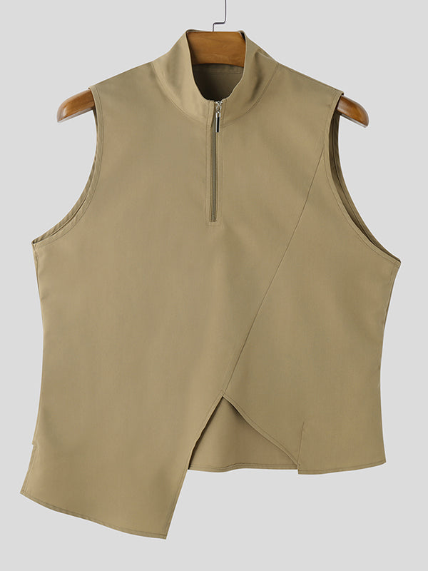Mens Asymmetrical Cut-Out Mock Neck Sleeveless Tank SKUL05314
