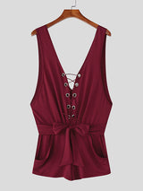 Mens Drawstring Knit Tie-Strap Sleeveless Bodysuit SKUL14199