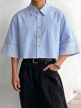 Men's American Vintage Striped Cropped Short Sleeve Shirt SKUL74515