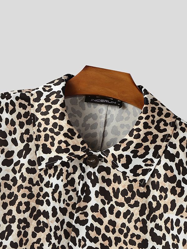 Men's Leopard Print Long Hem Trench Coat SKUL46189
