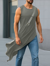 Men's Solid Color Asymmetrical Hem Casual Tank SKUL18926