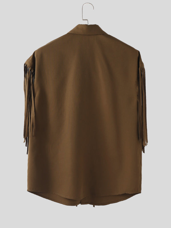 Men's Tassel Patchwork Short Sleeve Shirt SKUL25741