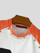 Men's Number Print Lace Patchwork Cropped Short Sleeve T-Shirt SKUL22793