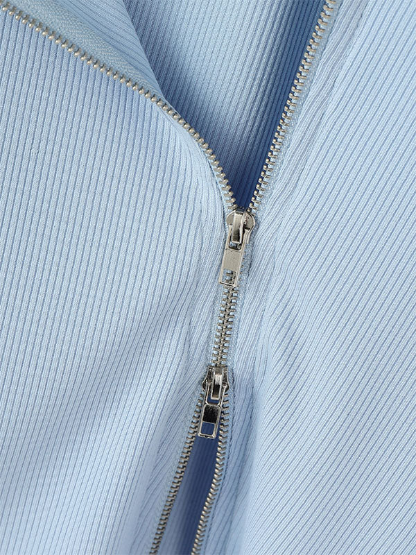 Mens Solid Color Knit Zipper Short Sleeve T-Shirt SKUL15396