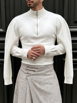 [Pre-order] Men's Avant-Garde Deconstructed Stage Runway Layered Double-Sleeve Half-Zip T-shirt SKUL88390