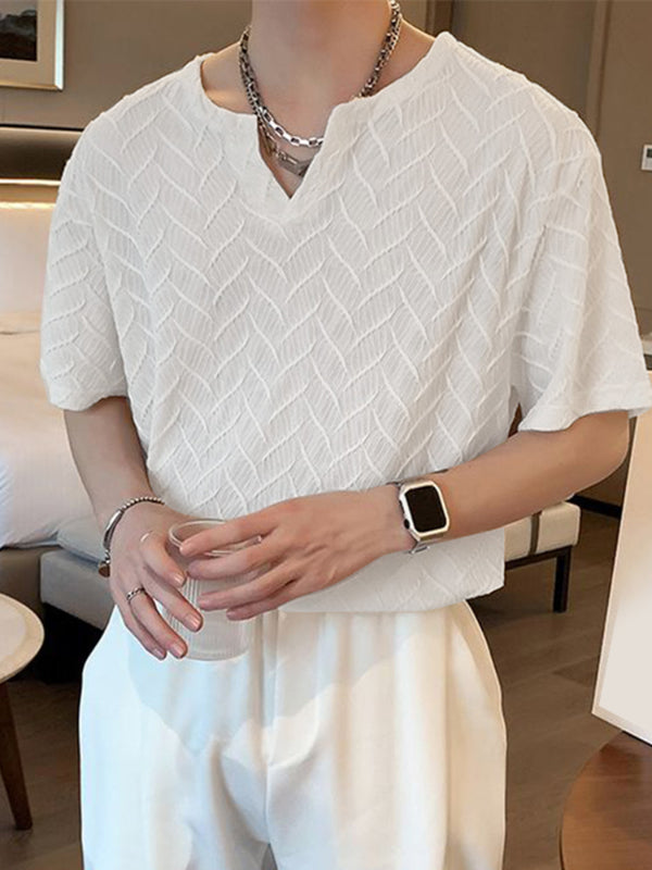 Men's Solid Color Textured Short Sleeve T-Shirt SKUL11913