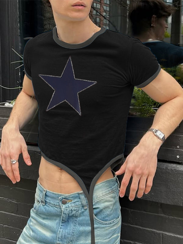 Mens Star Print Cropped Short-Sleeve T-Shirt SKUL17950