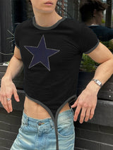 Mens Star Print Cropped Short-Sleeve T-Shirt SKUL17950