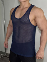 Men's Sexy Gym See-Through Fishnet Mesh Muscle Slim Sleeveless Scoop Neck Tank SKUL76004