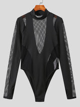 Mens Mesh Patchwork Half-Collar Bodysuit SKUK05972