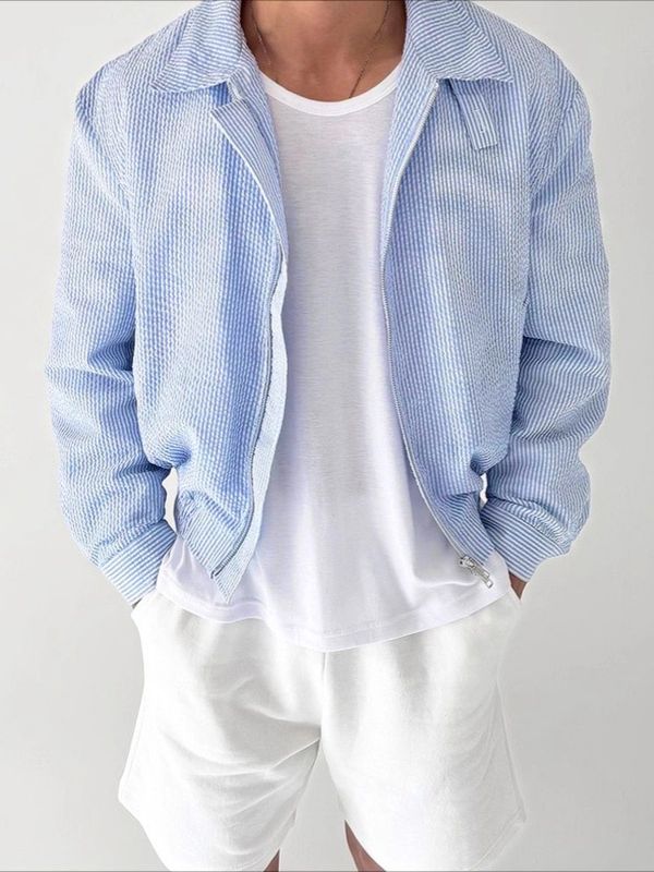 Men's Solid Color Striped Lightweight Long Sleeve Jacket SKUL30328