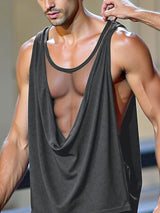 Mens Sheer Mesh Patchwork Cowl Neck Tank SKUL15229