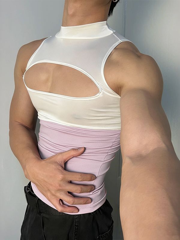 Men's Chest Cut Design Contrast Color Tank SKUL51922