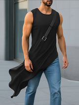 Men's Solid Color Asymmetrical Hem Casual Tank SKUL18926