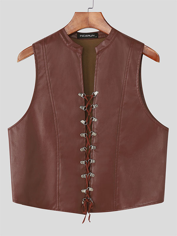 Men's Leather Cropped Lace Up Waistcoat SKUL22304