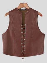 Men's Leather Cropped Lace Up Waistcoat SKUL22304