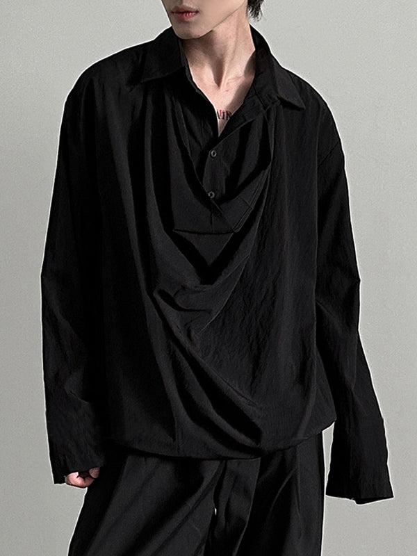 Mens Deconstructed Draped Neck Long Sleeve Shirt SKUK77376