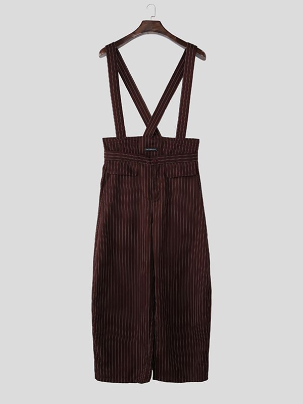 Men's Vintage Pinstripe High Waist Wide Leg Jumpsuit SKUL63100