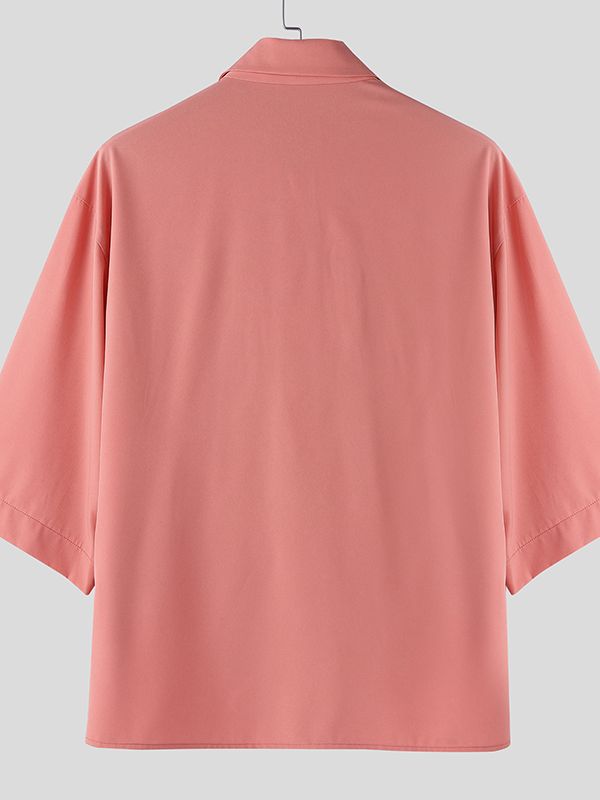 Men's Minimalist Faux Two Piece Patchwork Half Sleeve Shirt SKUL51798