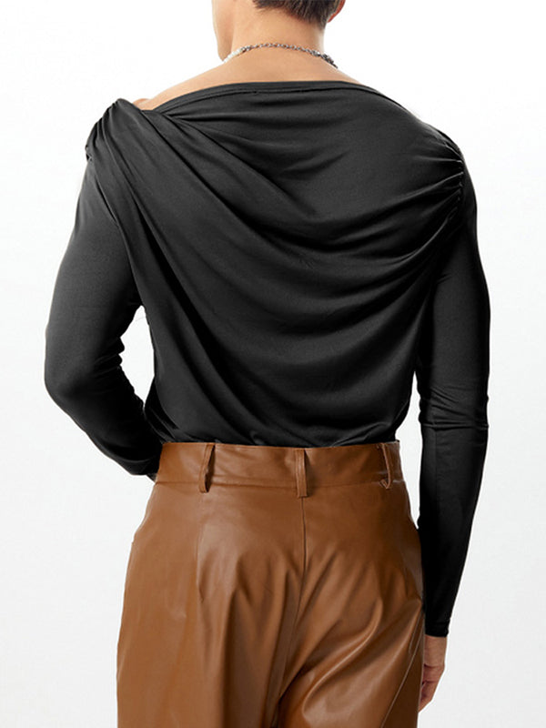 Mens Asymmetrical Neckline Design Long Sleeve T-Shirt SKUK78594