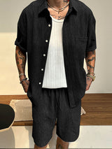 Mens Simple Textured Short Sleeve Two Pieces Outfit SKUL03662