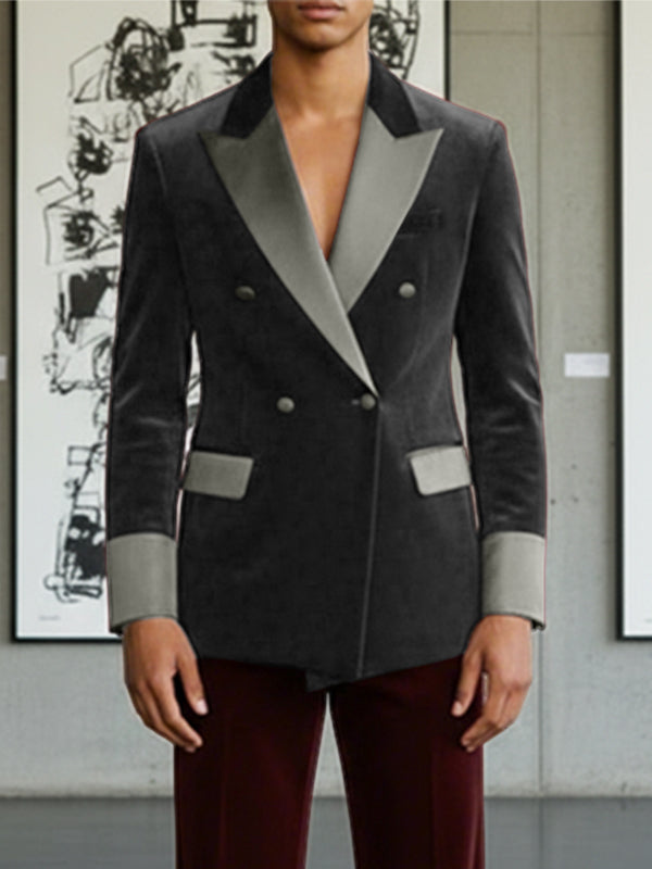 Men's Velvet Patchwork Color Block Long Sleeve Blazer SKUL36350