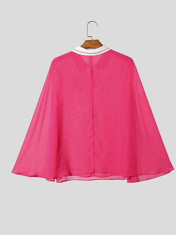 Men's Avant-Garde Sheer Chiffon Split Cape Sleeve Shirt SKUL60989