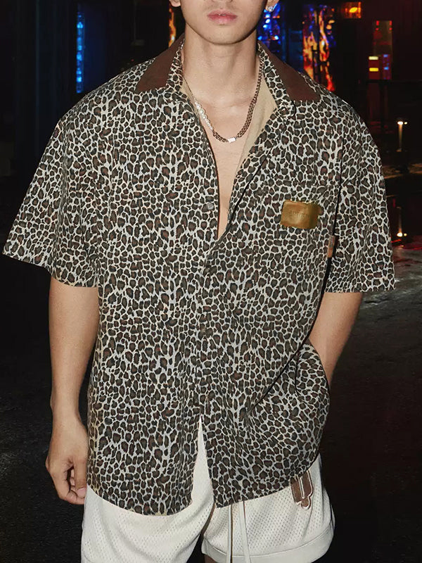 Mens Leopard Print Short Sleeve Shirt SKUL10755