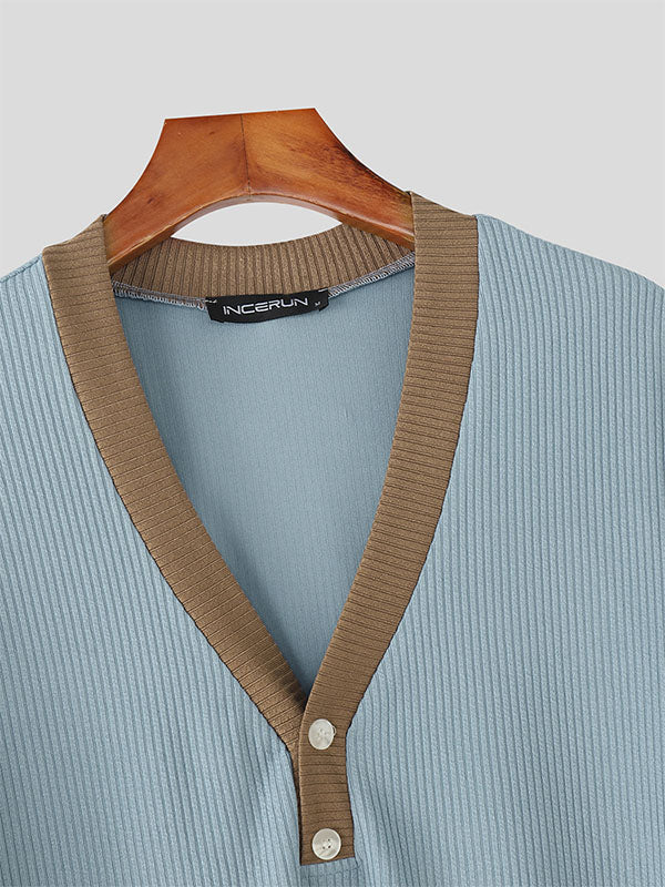 Mens Color Block Knit Short Sleeve T-Shirt SKUL22372