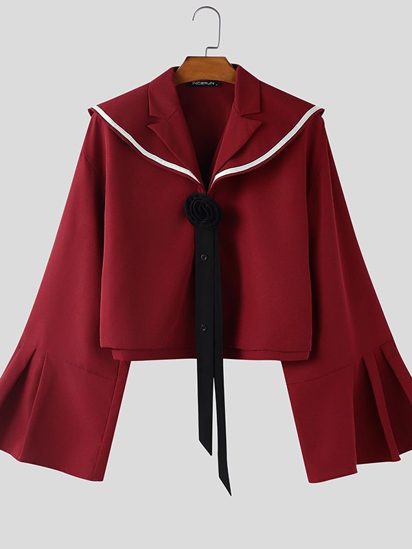 Men's 3D Floral Decoration Sailor Collar Long Sleeve Shirt SKUL46419