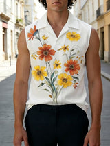 Men's Vintage Hawaiian Resort Aesthetic Floral Print Tank SKUL61917