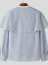 Men's Stripe Fake Two Piece Design Long Sleeve Shirt SKUL47788