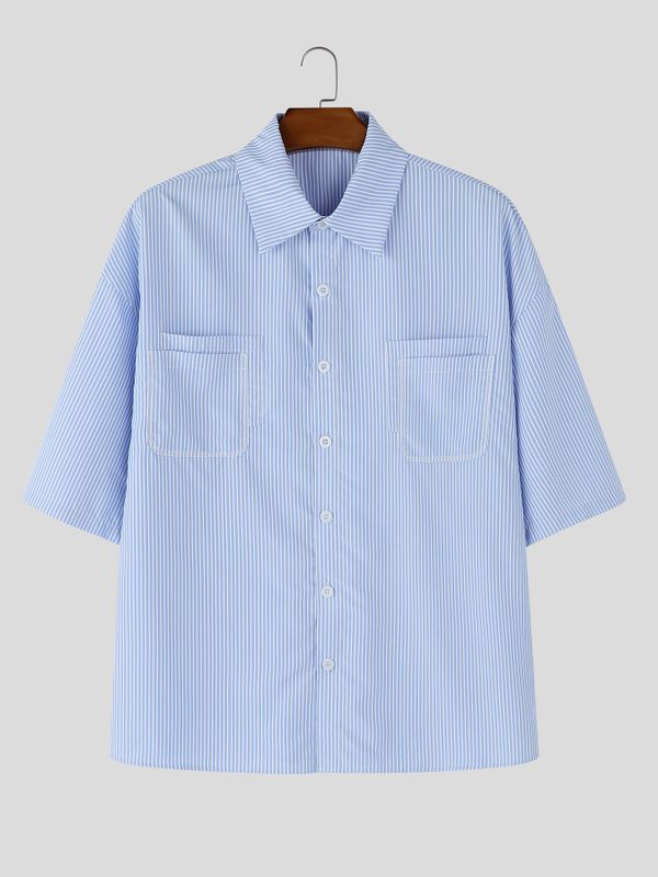 Men's City Boy Oversized Pinstripe Half Sleeve Shirt SKUL59597