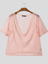 Men's Hollow Mesh Pocket Collar Short Sleeve T-shirt SKUL54095