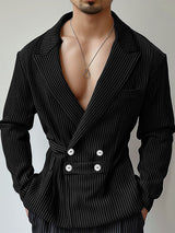 Mens Striped Double-Breasted Blazer SKUK76524