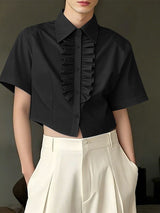 Men's Ruffle Cropped Short Sleeve Shirt SKUL55200