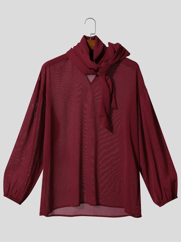 Men's Retro Party Wrapped Scarf Tie Bishop Lantern Long Sleeve Ascot Collar Shirt SKUL81164