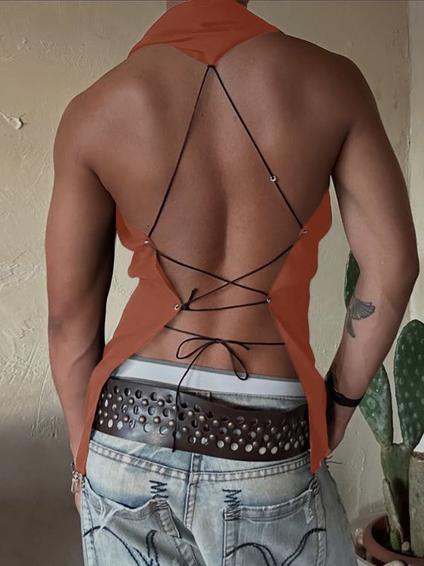 Men's Solid Color Drawstring Waist Tank SKUL45385