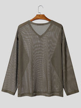 Men's Avant-Garde Sheer Mesh V-Neck Drop-Shoulder T-shirt SKUL80625