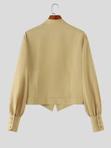 Men's Solid Color Stand Collar Cropped Long Sleeve Shirt SKUL54007