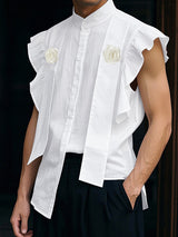 Mens Ruffled Stand Collar Sleeveless Shirt SKUL10613