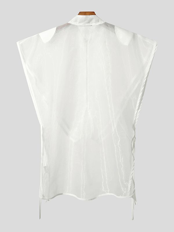 Men's Asymmetric Cutout Strap Stand Collar Cropped Waistcoat SKUL54771