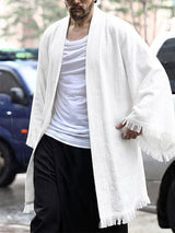 Men's Modern Neo-Chinese Deconstructed Fringe Hem Relaxed Kimono Cardigan SKUL72501