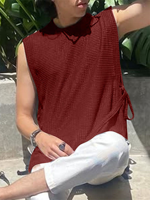 Mens Textured Split Hem Tie Sleeveless Tank SKUL06397