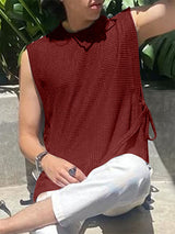 Mens Textured Split Hem Tie Sleeveless Tank SKUL06397