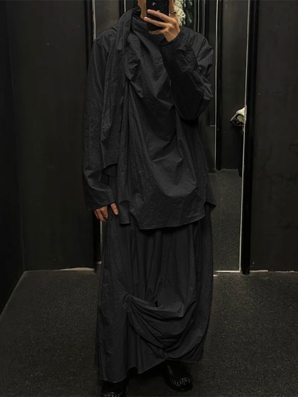 Men's Solid Color Deconstructed Pleated Two Pieces Outfit SKUL51256